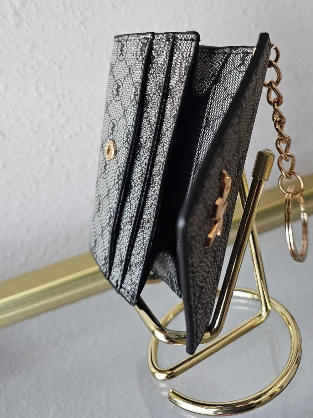 Anne Klein Silver Monogram Keychain Card Case Wallet